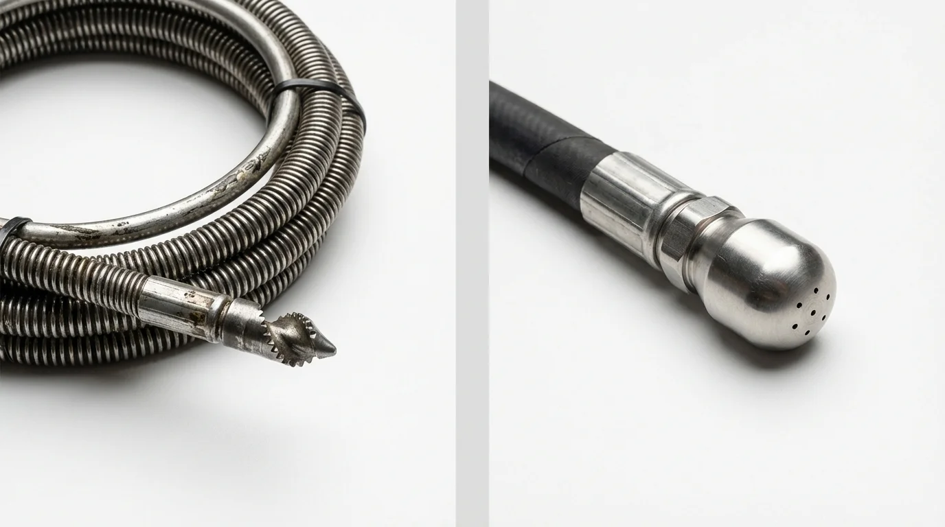 Drain snake cable and hydro jetting nozzle used for drain cleaning in Watkins Glen, NY
