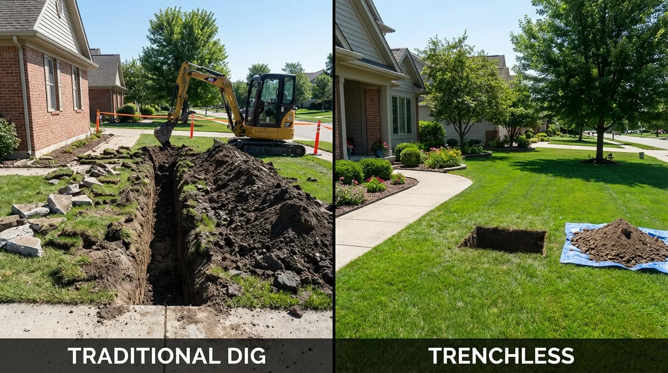 Trenchless sewer repair with minimal yard damage versus traditional excavation in Watkins Glen, NY